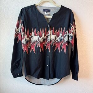 Roper Women's Western Horse Button Shirt Black and Red Size Small